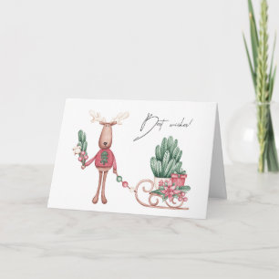 Best Wishes Reindeer and Pine Boughs Card