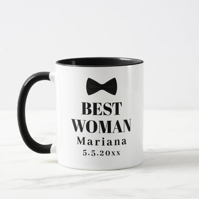  best woman black and white tie bow wedding mug (Left)