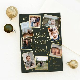 Best Year Ever! 8 Family Photo Scrapbook Collage Foil Holiday Card