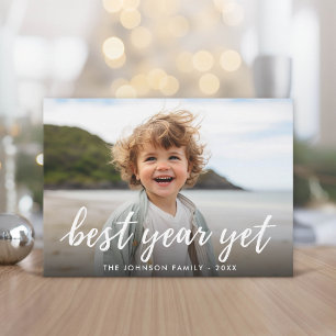 Best Year Yet Calligraphy Photo white type Holiday Card