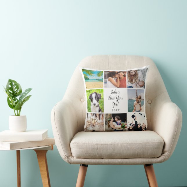Best Year Yet Script 8 Photo Collage Throw Pillow (Chair)