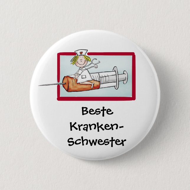 Beste Krankenschwester - Humourous Cartoon Nurse 2 Inch Round Button (Front)