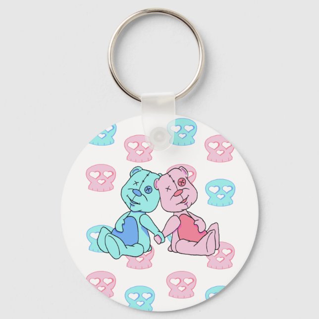 Bestest Best pink blue skulls Keychain (Front)