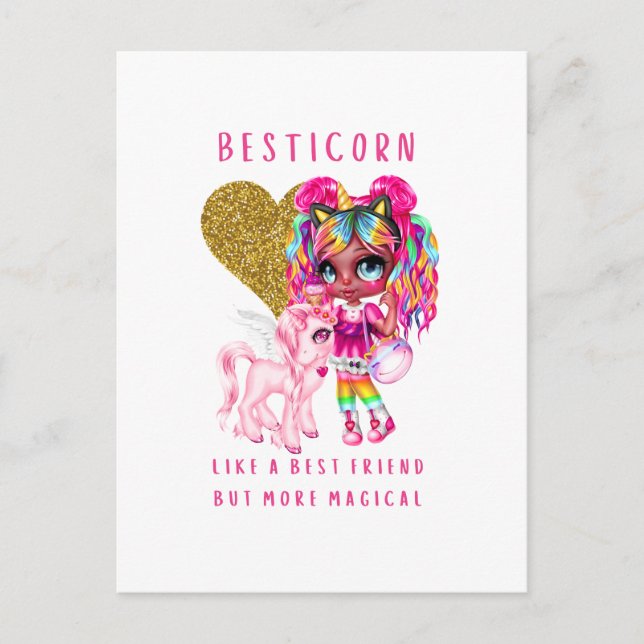 Bestfriend Gift for Girls, Magical Unicorn Pink Postcard (Front)