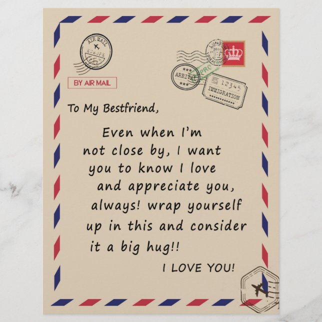 Bestfriend Gift | To My Bestfriend I Love You Letterhead (Front)