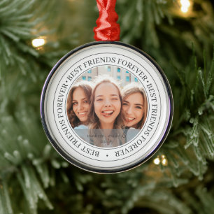 Bestfriends Forever BFF Simple Modern Custom Photo Metal Ornament