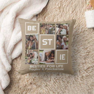 Bestie Best Friends 7 Photos and Personalized Text Throw Pillow