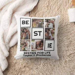 Bestie Best Friends 7 Photos and Personalized Text Throw Pillow