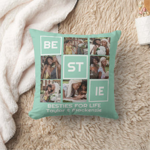 Bestie Best Friends 7 Photos and Personalized Text Throw Pillow