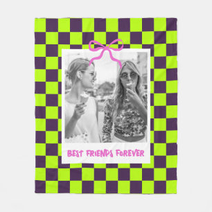 Bestie Friends Birthday Custom Photo Chequered Fleece Blanket