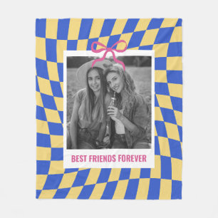 Bestie Friends Birthday Gift Custom Photo Check Fleece Blanket