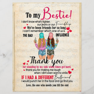 Bestie Gifts Letter To My Bestie Thank You Letterhead