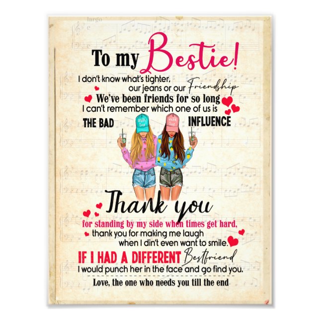 Bestie Gifts | Letter To My Bestie Thank You Photo Print (Front)