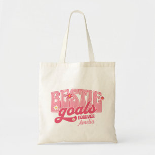 Bestie Goals Forever Retro Floral Typography Tote Bag