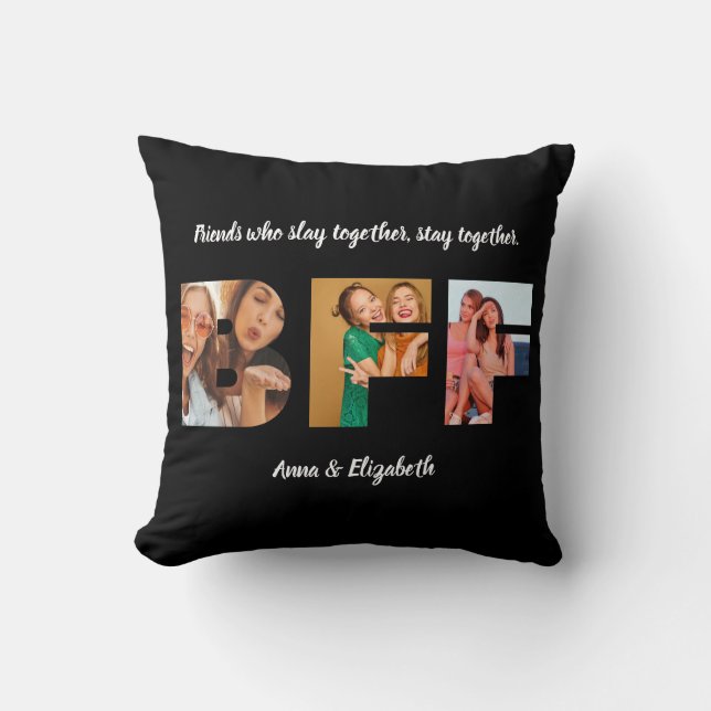 Bestie Photo Collage Best Friend BFF Gift Quote  Throw Pillow (Front)