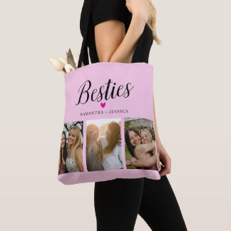 BESTIE Pink Photo Collage & Names Tote Bag