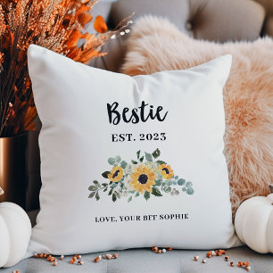 Bestie Pretty Rustic Sunflower and Names Throw Pillow