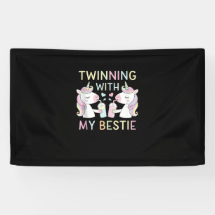 Bestie Twin Sister Unicorn Matching Birthday Party Banner