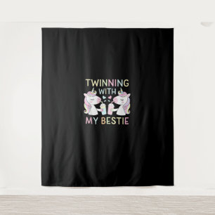Bestie Twin Sister Unicorn Matching Birthday Party Tapestry