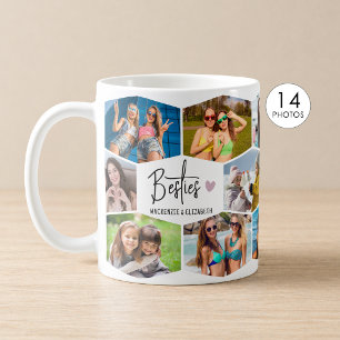 Besties 14 Photo Collage Hexagon Pattern Coffee Mug