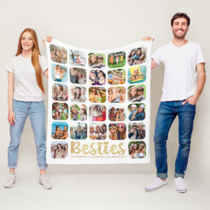 BESTIES 27 Photo Collage Personalized White Gold Fleece Blanket