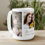 Besties 3-Photo Template Friendship Coffee Mug<br><div class="desc">A thoughtful gift for your best friend, this 3-photo mug design has a photo template with 2 vertical photos and 1 square photo in the centre. The text template displays "Besties" in modern script typography and names to personalize with your names. This mug makes a wonderful keepsake conveying the bonds...</div>