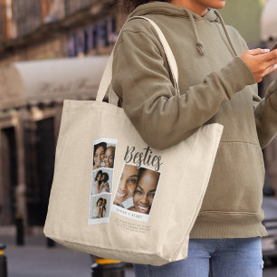 Besties 4 Photo Collage Personalized Best Friend Large Tote Bag