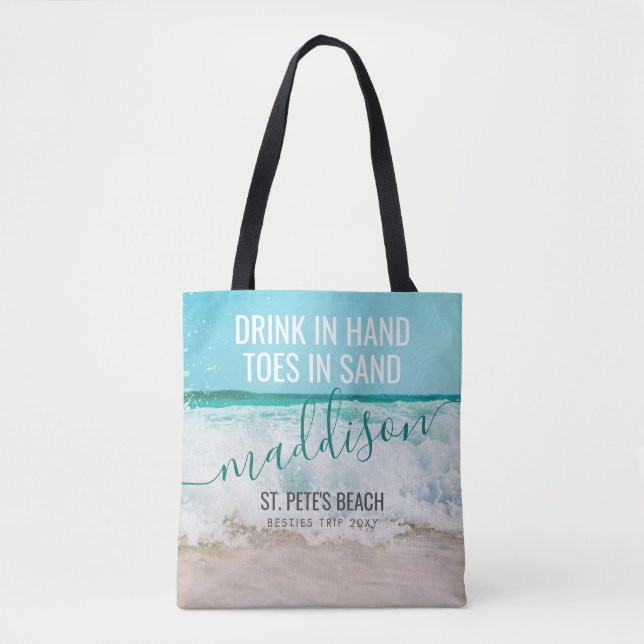 Besties Beach Trip Personalized Destination Tote Bag (Front)