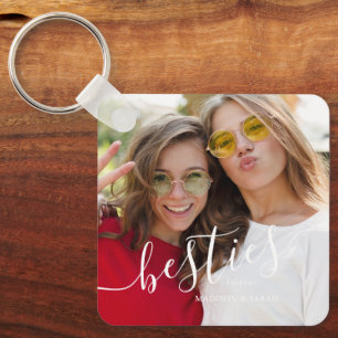 "Besties" Best Friend Personalized Photo Keychain