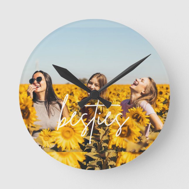 Besties Best Friend Photo Friendship Round Clock (Front)