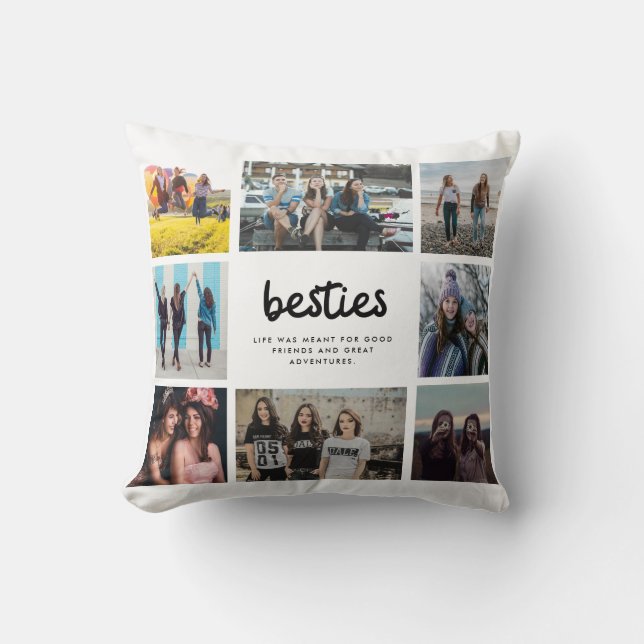Besties Best Friend Quote Photo Collage Throw Pillow (Front)