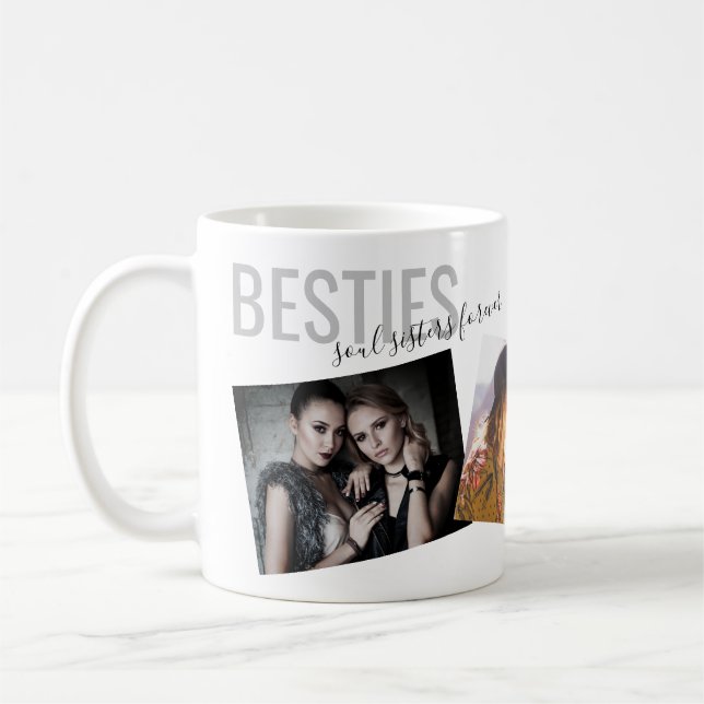 Besties Best Friends 3 Photo Modern Custom Coffee Mug (Left)