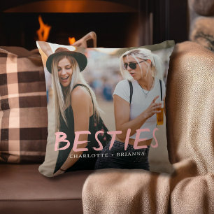 Besties Best Friends Brush Script Photo Throw Pillow
