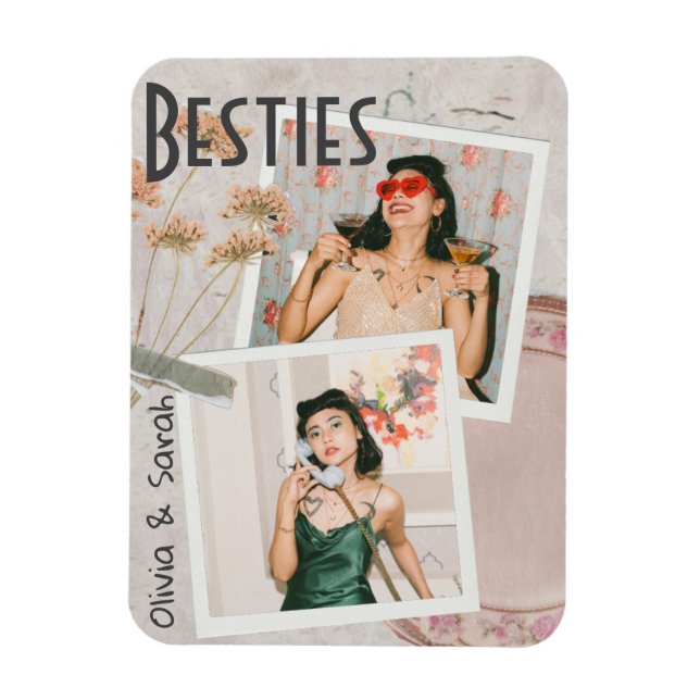 Besties best friends custom names photo  magnet (Vertical)