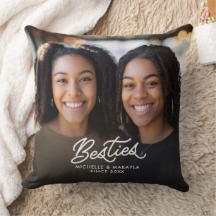 Besties Best Friends Custom Names & Year Photo Throw Pillow