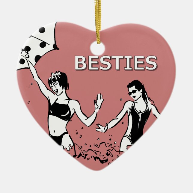 Besties Best Friends on the Beach Ceramic Ornament (Front)