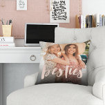 Besties | Best Friends Overlay Photo Throw Pillow<br><div class="desc">Celebrate your friendship with your bestie with this cute photo pillow featuring "besties" along the bottom in blush pink handwritten style brush lettering. Pillow reverses to a subtle blush pink and white dotted diamond pattern.</div>