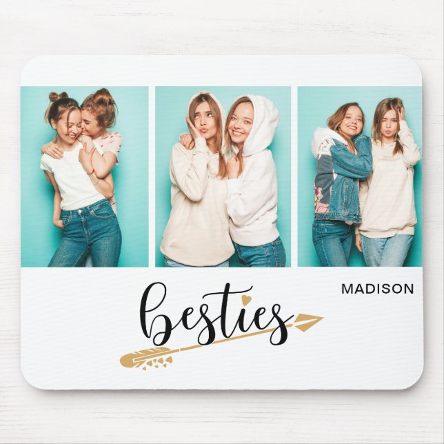 Besties Best Friends Three Photo Personalized Name Mouse Pad (Front)