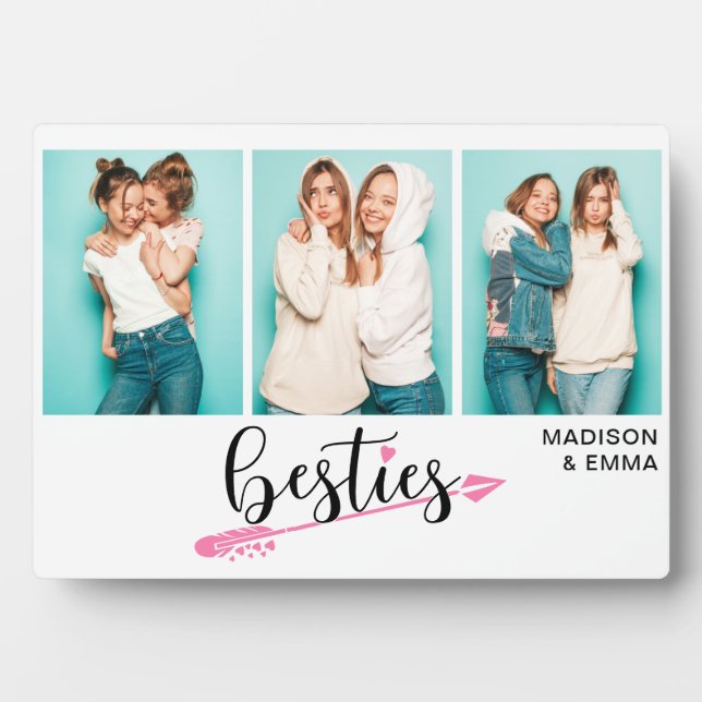 Besties Best Friends Three Photo Personalized Name Plaque (Front)