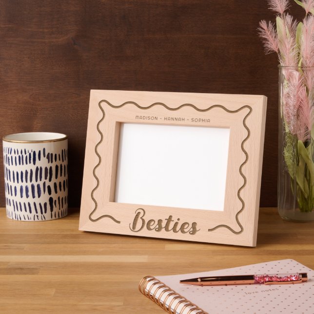 Besties Best Friends Wavy Border Laser Etched Frames (Left)