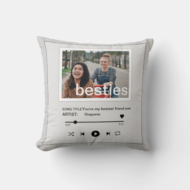 Besties bestfriend music player funny photo throw pillow (Front)