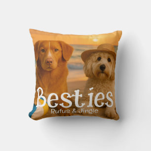 Besties BFF Friends Name Personalized Photo Bone Throw Pillow