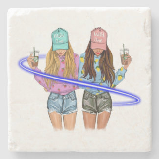 Besties BFF Heart Best Friends Bestie Stone Coaster