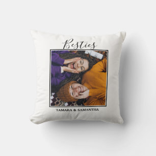Besties BFF Photo Best Friend Name Black And White Throw Pillow