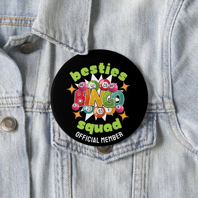 BESTIES BINGO SQUAD Custom Name Bachelorette 4 Inch Round Button (In Situ)