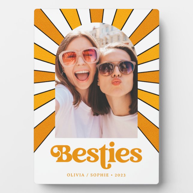 Besties | Boho Retro Sun and Photo Best Friends Plaque (Front)