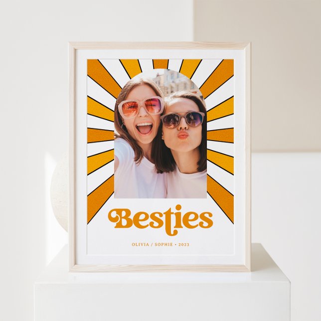 Besties | Boho Retro Sun and Photo Best Friends Poster