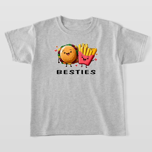 Besties Cheeseburger And Fries Best Friends T-Shirt (Laydown)