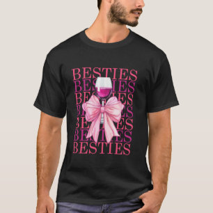 Besties Coquette Bow And Wine Christmas Girly Best T-Shirt