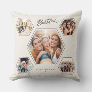 Besties Custom 5 Photo Collage Handwritten Script Throw Pillow